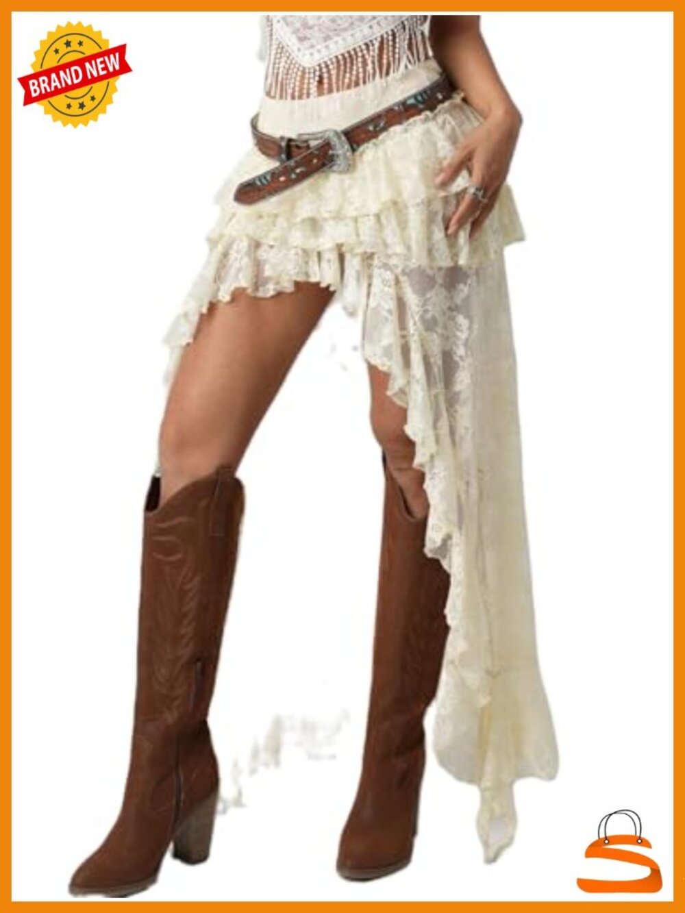 Boho Lace Long Skirt Layered Ruffle Chiffon High Low Asymmetrical Maxi Skirt